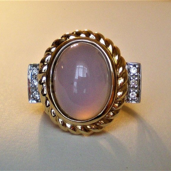 Designer Laura Ramsey 14K Yellow Gold Blue Chalcedony Diamond Cocktail Ring 12 g - Picture 8 of 12